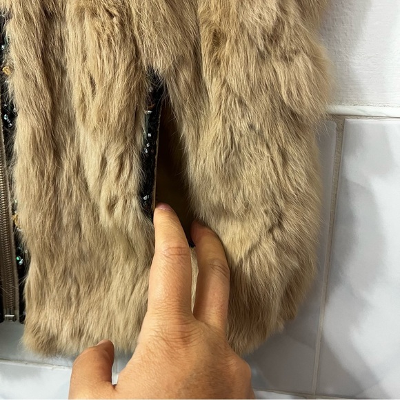 Penny Lane Rabbit Fur Full Zip Vest Leather Trim Beaded Size L Bratz Mobwife - Picture 4 of 12